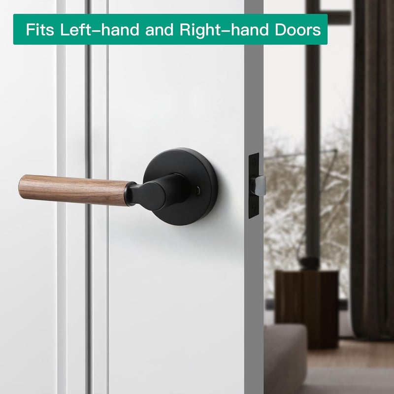 YAGU Wooden Round Passage Lever Door Handle Non-Locking Lever Set Pack of 1 [for Hallway or Closet Doors] Reversible for Right & Left Sided Doors Heavy Duty - Matte Black Finish - Image 2